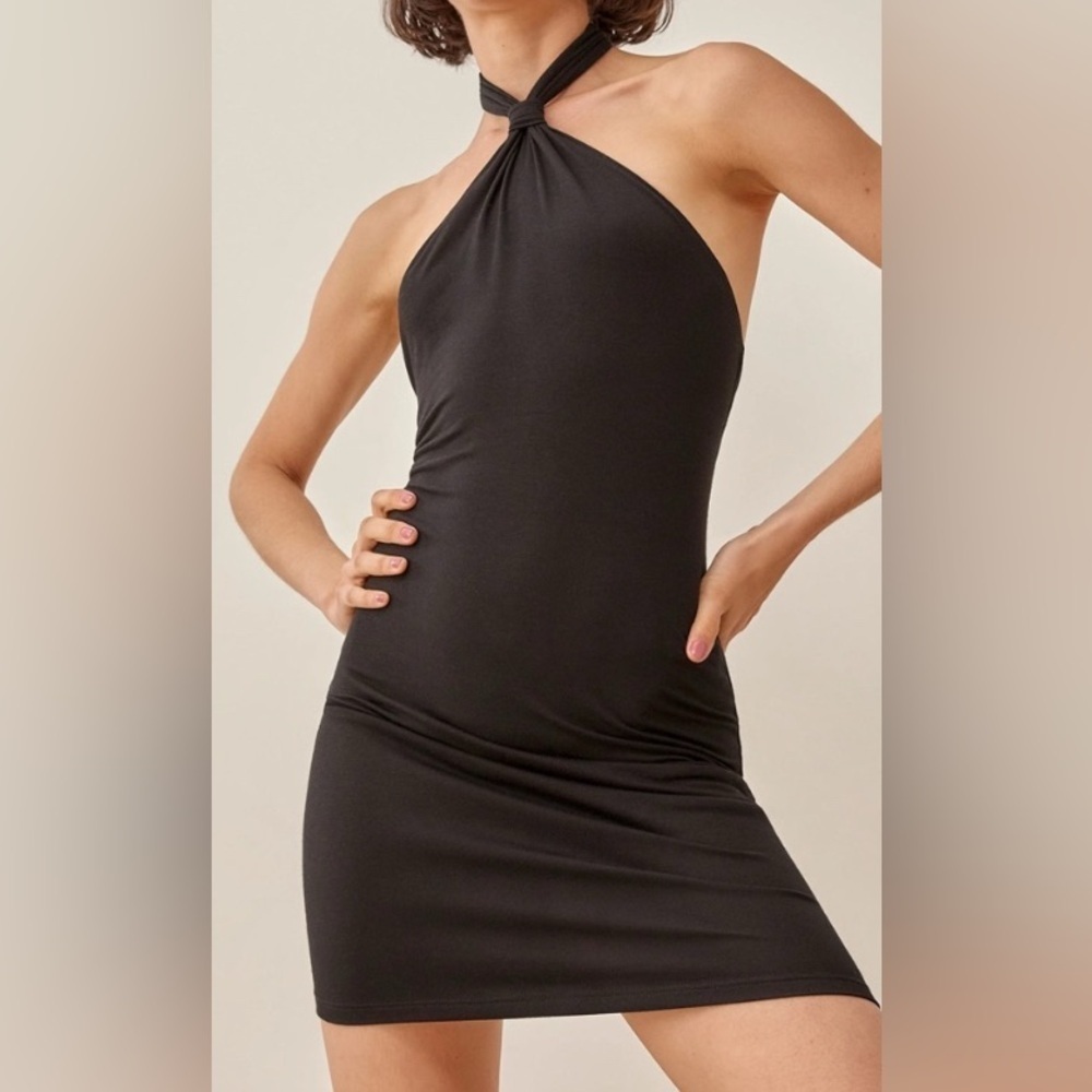 Reformation Ribbed Halter Mini Dress Black Size XS